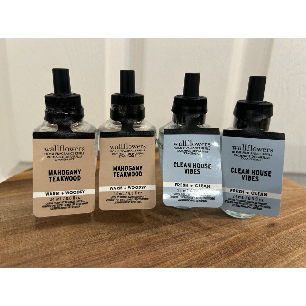 Bath and Body Works-4Pk Wallflowers Refill Mahogany Teakwood Clean House Vibes